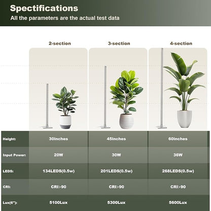 GLOWRIUM Grow Lights for Indoor Plants, 36W Vertical Plant Grow Lights with Auto-Timer, Full Spectrum LED Standing Plant Grow Light, 3 Light Modes, 6-Level Dimmable (60 in(Silver))