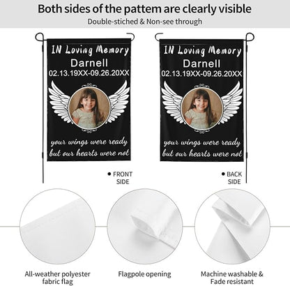 Custom Memorial Flag Personalized Garden Flag for Cemetery in Loving Memory with Photo Name Date Memory Garden Flags For Loss of Loved One Lawn Outdoor Double Sided Yard Flags (Memorial Funeral Flags 2, 12x18(in))
