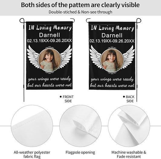 Custom Memorial Flag Personalized Garden Flag for Cemetery in Loving Memory with Photo Name Date Memory Garden Flags For Loss of Loved One Lawn Outdoor Double Sided Yard Flags (Memorial Funeral Flags 2, 12x18(in))