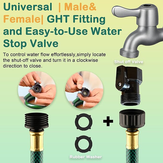 Garden Hose Durable for Patio Cleaner: Heavy Duty 15 FT 1/2 Inch PVC Hose with GHT Fittings for High-Pressure Watering Tasks