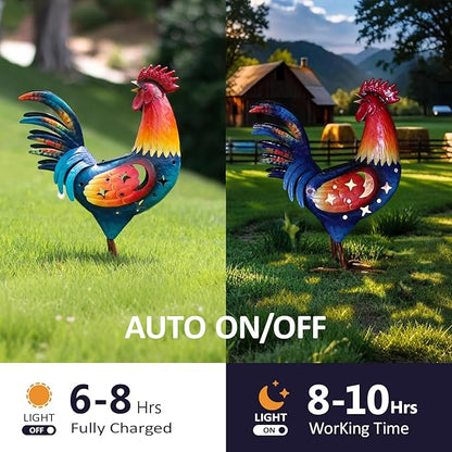 Natelf Solar Rooster Statue Metal Rooster Decor with Solar Light, Weather-Resistant Outdoor Garden Art for Yard, Patio, Lawn, Home Unique Gift for Family and Friends