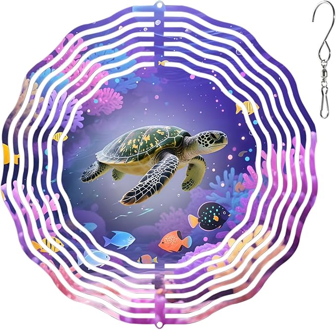10 Inch Sea Turtle Wind Spinner, 3D Stainless Steel Hanging Kinetic Wind Sculpture Gifts for Garden Decor Yard Art Indoor Outdoor Window Porch Front Door Decoration