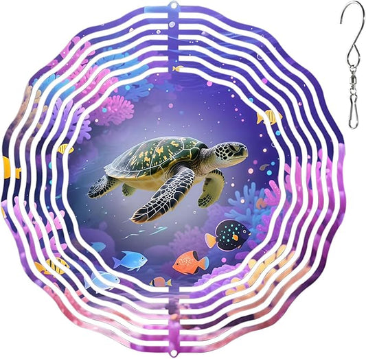 10 Inch Sea Turtle Wind Spinner, 3D Stainless Steel Hanging Kinetic Wind Sculpture Gifts for Garden Decor Yard Art Indoor Outdoor Window Porch Front Door Decoration
