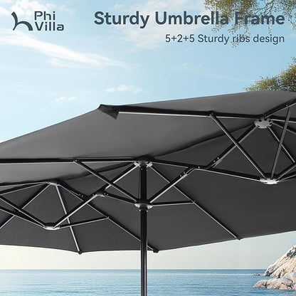 PHI VILLA 13ft Large Patio Umbrellas, Double-Sided Outdoor Market Rectangle Umbrella for Outside, Light Gray