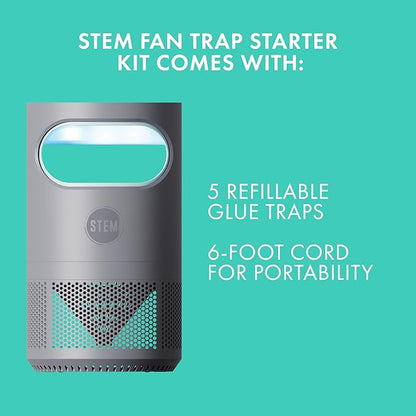 STEM Flying Insect Fan Trap for Indoor Bug Control, Attracts Mosquitoes, Fruit Flies, and House Flies, Plug-in Fan with UV Light, Starter Kit Includes 1 Device and 5 Glue Traps