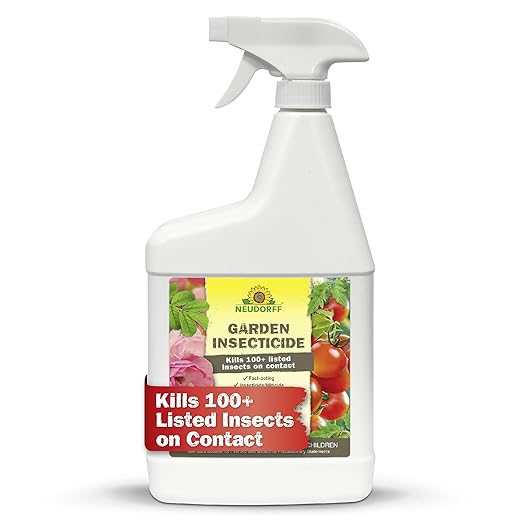 Neudorff Garden Insecticide Spray for Roses and Flowers, Kills Fruit Flies, Fungus Gnats, and 100+ Listed Insects on Contact for Organic Gardening, Contact Insecticide, Ovicide Spray (32 oz)
