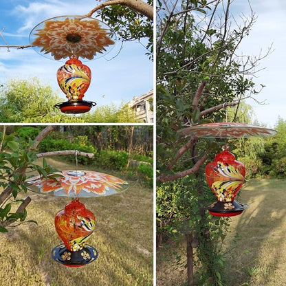 13" Glass Rain Guard for Bird Feeder Outdoors - Pack of 2PC X Baffle on Shepherd Pole/Post or S Hook Hanging - Large Weather Guard Protective Dome - Dia. 33CM - Flower Daisy