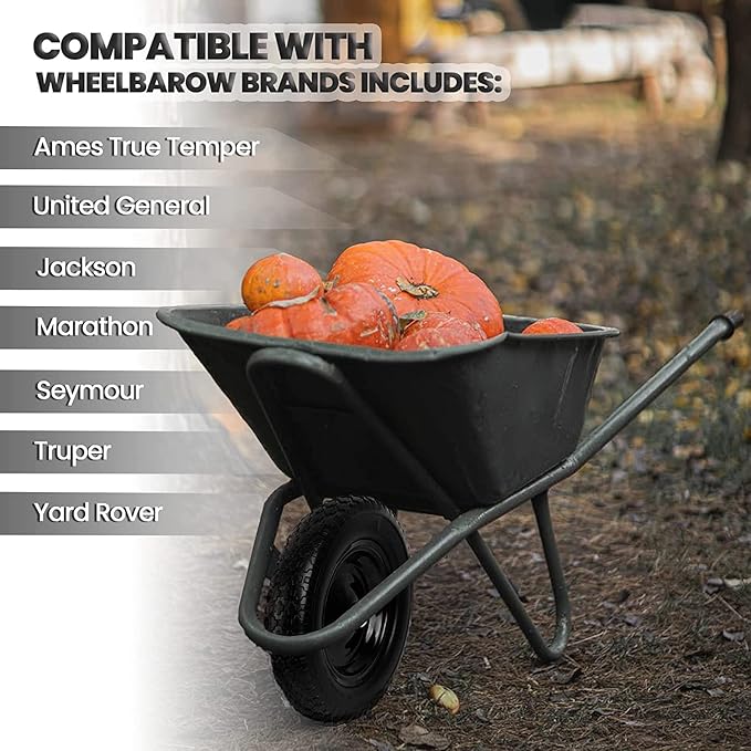 (2-PACK) 4.80/4.00-8" Flat Free Tire and Wheel - Universal Fit 14.5" Solid Wheelbarrow Tires with 3" Hub and 5/8" Bearings – Extra Adapter kit includes 3/4" Ball Bearings, 1" and 1/2" Nylon Spacers