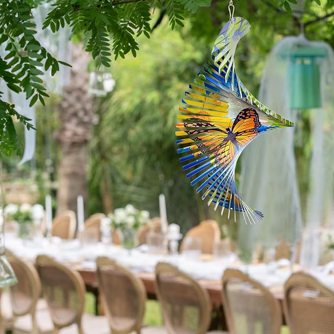 15In 3D Butterfly Wind Spinner - Creates Fluttering Effect, Outdoor & Indoor Hanging Garden Decor, Kinetic Yard Art Ornament - Gift for Women/Mother/Father/Men