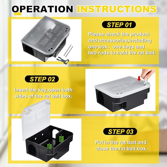 Qualirey 4 Pcs Rat Bait Station 8.86 x 7.28 x 3.62 Inches Rat Traps with Openable Lid, Blocks Boxes with Keys for Big Mouse, Keeps Children and Pets Safe Indoor & Outdoor, Bait Not Included (Clear)