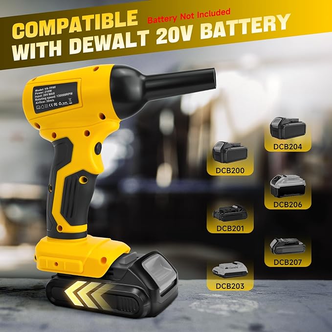 Electric Cordless Turbo Fan Blower, Leaf Blower for Dewalt 20V Battery, 130000RPM Handheld Jet Fan, Variable Wind Speed, for Cleaning and Drying (Battery Not Included)