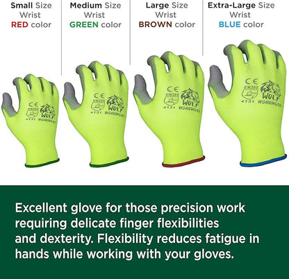 WOLF Polyurethane Palm Coated Nylon Shell Work Gloves, Construction, Mechanic, Warehouse, Yard Work, Gardening