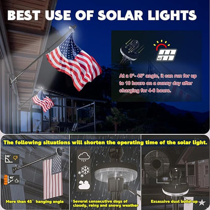 ZMTECH 2PC Flagpole Solar Light, Solar Flag Pole Lights, Outdoor Waterproof LED for 5-10FT Flag Poles, Flag Light Fits 1in Diameter Poles, Auto On/Off & Solar Charging (Black)