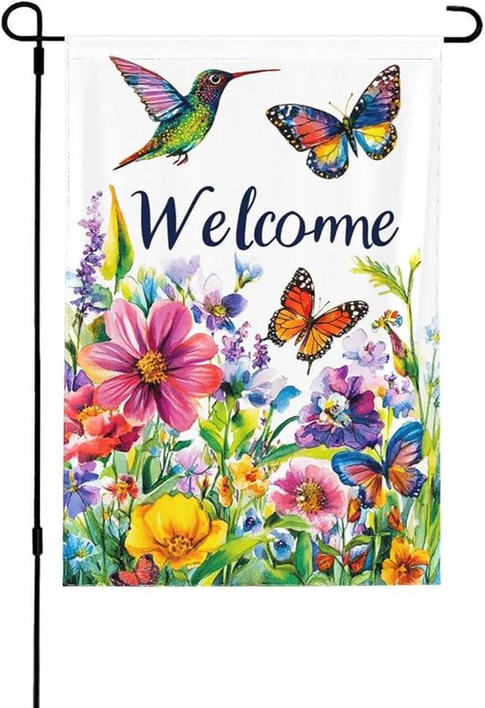 Spring Flower Garden Flag Vertical Double Sided Outdoor Yard Flags 12.5x18 Inch Burlap Banners for House Lawn