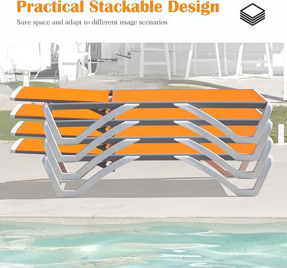 Domi Outdoor Lounge Chair, Aluminum Patio Chaise Lounge with 5 Position Adjustable Backrest and Wheels, All Weather Reclining Chair with Side Table for Patio, Yard,Balcony,Poolside (Orange)