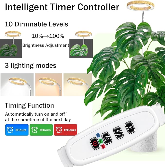 Grow Light for Indoor Plants, 6.3" Full Spectrum LED Plant Grow Light, 11.8-63in Height Adjustable Growing Lamp with Auto Timer 3H/9H/12H, 10 Dimmable Levels (1 Pack)