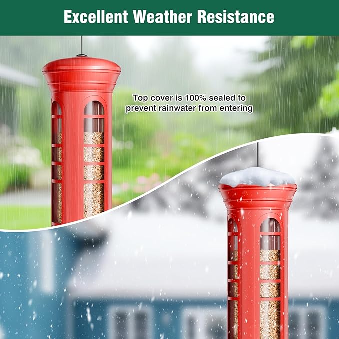 Squirrel Proof Metal Bird Feeder, Removable Base for Cleaning, Weight Activated Perches, 3 Lbs Capacity, Weatherproof & Rust Proof, Outdoor Hanging Bird Feeder for Cardinals, Finches