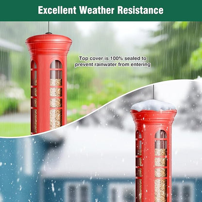 Squirrel Proof Metal Bird Feeder, Removable Base for Cleaning, Weight Activated Perches, 3 Lbs Capacity, Weatherproof & Rust Proof, Outdoor Hanging Bird Feeder for Cardinals, Finches