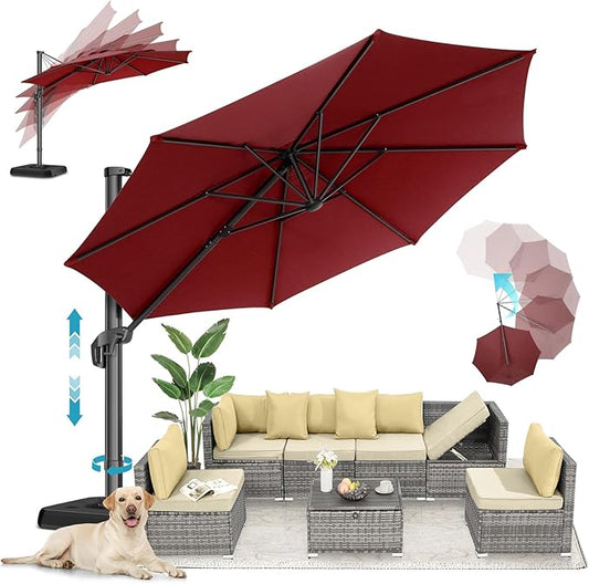 HOTIME10ft Patio Umbrella Cantilever Umbrella - Upgrade and Intensify - with 360 Rotation and 5 Angles Adjustment - Aluminum Offset Pool Umbrella Square Outdoor Umbrellas for Patio Garden Deck