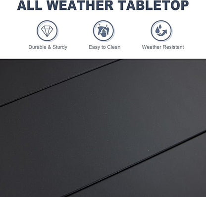 VICLLAX 40.6" Round Metal Outdoor Dining Table for 4, Patio Table with Umbrella Hole and Storage Shelf for Garden, Lawn, Deck, Black