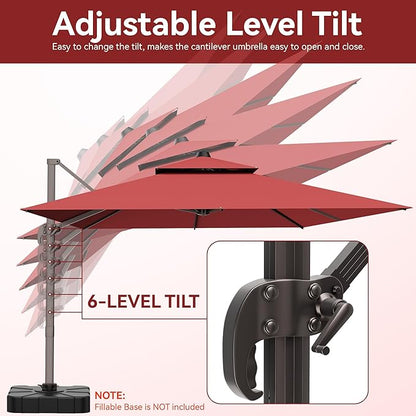 10x13 FT Patio Umbrella, Large Cantilever Rectangular Double Top Heavy Duty Offset Umbrellas with 360° Rotation, Outdoor shade for Garden Deck Pool Patio, Red