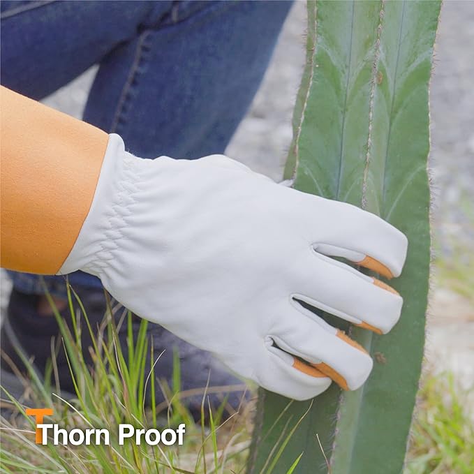 DEX FIT FG310 Gardening Gloves for Women & Men, Long Thorn Proof Leather Sleeves Protection, Comfortable, Durable for Cactus, Rose Bush Pruning and Garden and Yard Work; Orange S (7) 1 Pair