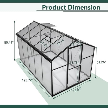 KEIKI 6 x 10 FT Greenhouse for Outdoors, Heavy Duty Polycarbonate Large Walk-in Greenhouse with Double Doors and Two Ventilation Windows for Outside Green House Garden Backyard