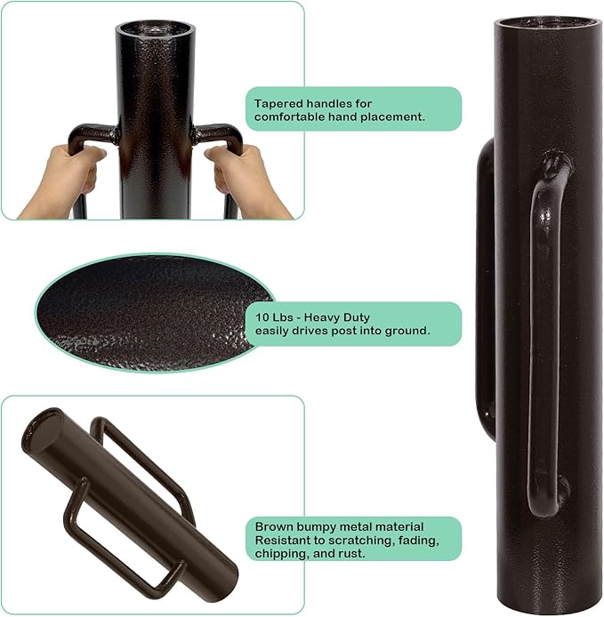 MIXXIDEA 11LB T Post Driver Heavy Duty Fence Post Driver Post Pounder with Handle Steel Post Hole Digger Hand Post Rammer for T-Posts，U Channel,U Fence Post Wooden Post 16.8 Inch