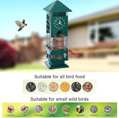 Squirrel Proof Bird Feeders Metal Mesh Anti Squirrels Wild Bird Feeder for Outdoors Hanging Weight Activated Waterproof for Finch Cardinal and Chickadee Easy to Fill, Decor Backyard (Green)