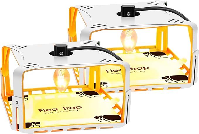 Electric Flea Traps for Inside Your Home (2 Packs), Retractable Flea Light Trap w/Sticky Fleas Trap Refill & Replacement Bulbs, Ultimate Fleas Fighting Solution.