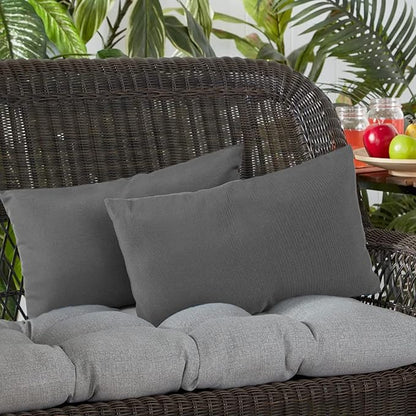 idee-home Outdoor Pillows with Inserts Included, Patio Outside Lumbar Pillows Waterproof Set of 2, 12 x 20 inch Dark Grey