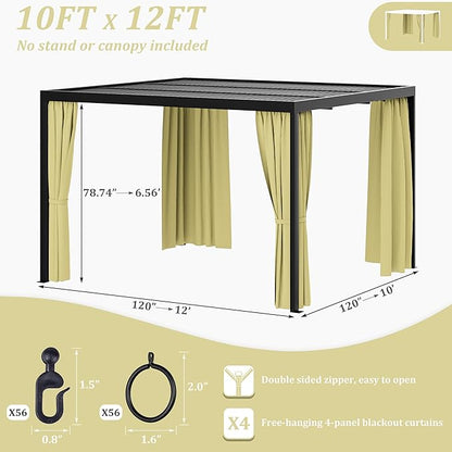Gazebo Universal Replacement Privacy Curtain,10'×12' Gazebo Outdoor Waterproof Curtains, 4-Panels Sidewall Curtains with Double Zipper for Patio Canopy, Garden and Backyard (Curtain Only)