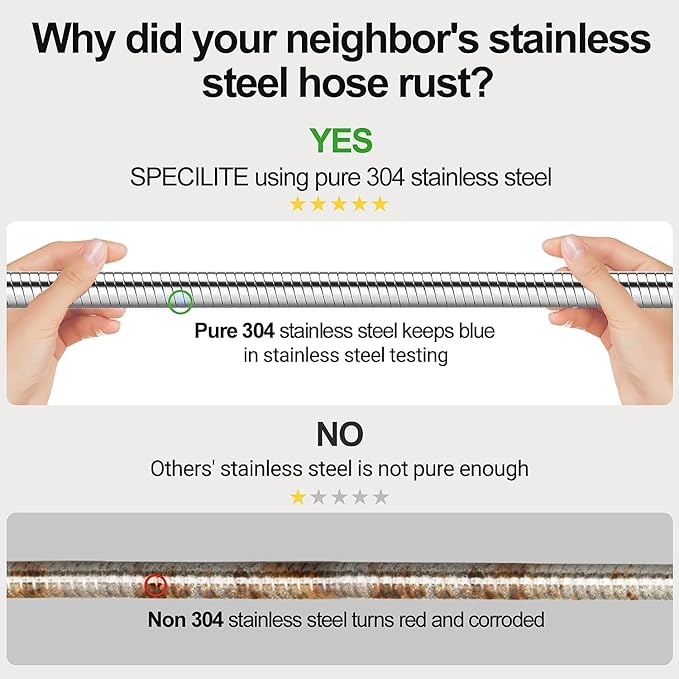 SPECILITE Stainless Steel Garden Water Hose 100 ft with Swivel Handle, Lightweight & Flexible Pipe with Heavy Duty Nozzle for Yard, Outdoor, Lawn