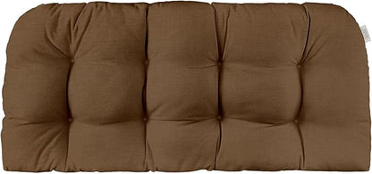 RSH DECOR: Sunbrella Play Tufted Wicker Loveseat Cushion | 44" x 22" | Outdoor Settee Cushion for Patio Furniture | Crafted with Sunbrella Performance Fabric| Play Mocha