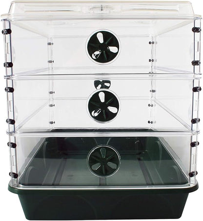EarlyGrow 95457 24" x 15" x 16.75" Domed Propagator, Green, 3 Side Extenders and Locking Clip Set