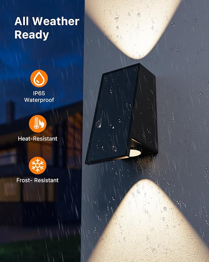 8 Pack Solar Powered Fence Lights Outdoor (Warm/Neutral/Cool White) Waterproof Up and Down Wall Mount LED Decorative Lamp for Outside Patio, House, Backyard, Porch, Deck, Garden with 3 Lighting Modes