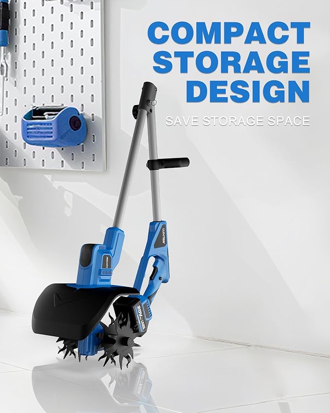 LUXTER 20V Cordless Tiller for Gardening 8.6 Inch Electric Garden Cultivator with 48 Steel Tines Lightweight Cultivators 2×4.0AH Batteries & Fast Charger for Smooth Ground Breaking,Tending,Composting