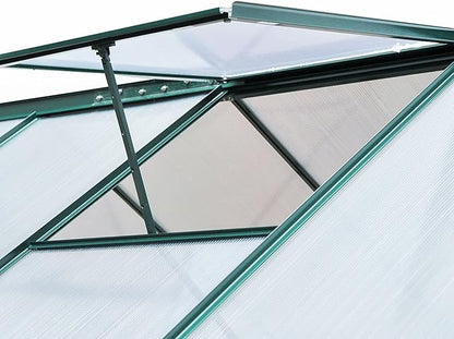 Outsunny 6' x 8' Greenhouse for Outdoors, Polycarbonate Greenhouse with Rain Gutter and Roof Vent, Aluminum Walk-in Green Houses for Outside for Patio Backyard Garden, Dark Green
