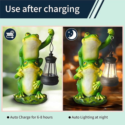 Solar Outdoor Statues Frog Garden Decor Figurine Lights for Outside, Yard Decorations Outdoor Patio Decor, Unique Housewarming Gardening Gifts for Women
