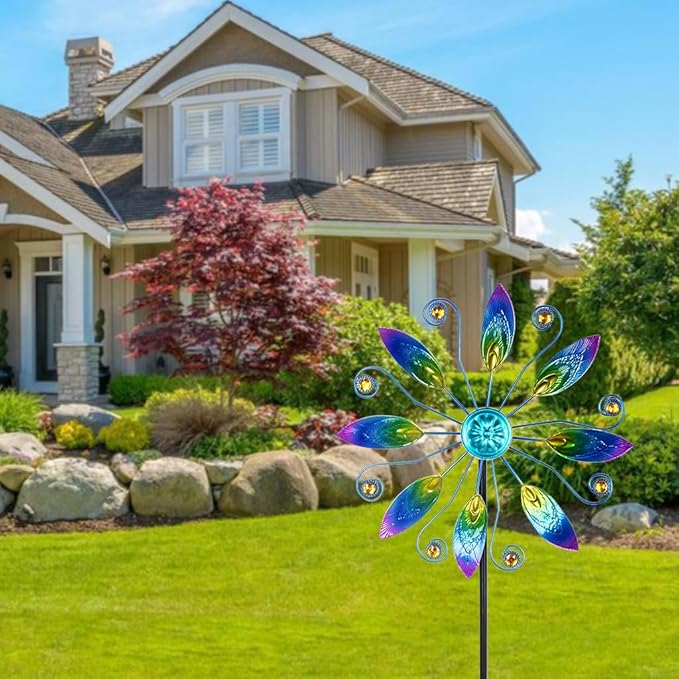 Metal Wind Spinners Outdoor 10” Dia Wind Spinners for Yard and Garden Kinetic Windmill Waterproof Wind Sculptures & Spinners for Patio Lawn Decor(37.8” H)