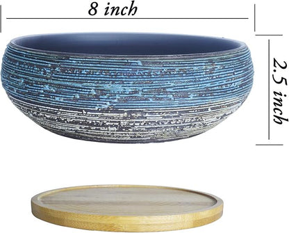 ARTKETTY Succulent Pots, 8 Inch Large Succulent Planters with Drainage Ceramic Bonsai Pot with Tray for Indoor Outdoor Plants Garden Decorative Cactus Flower Plant Container Bowl