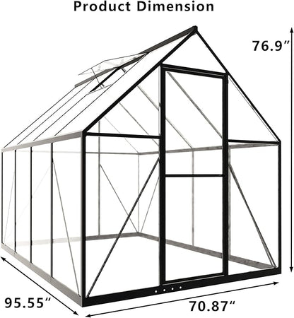 HOOYEAH 6 x 8 FT Polycarbonate Greenhouse, Winter Greenhouses for Outdoors,Outdoor Greenhouse with Roof Air Vent, Heavy Duty Walk-in Aluminum Green House for Outside Garden Backyard