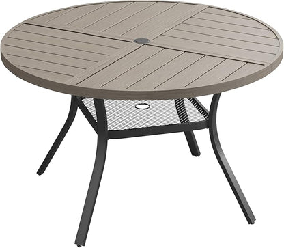 VICLLAX Outdoor Patio Round Dining Table, 40.6"x 40.6" Spliced Metal Tabletop with Storage Shelf for Deck Lawn Garden Backyard, Antique Grey