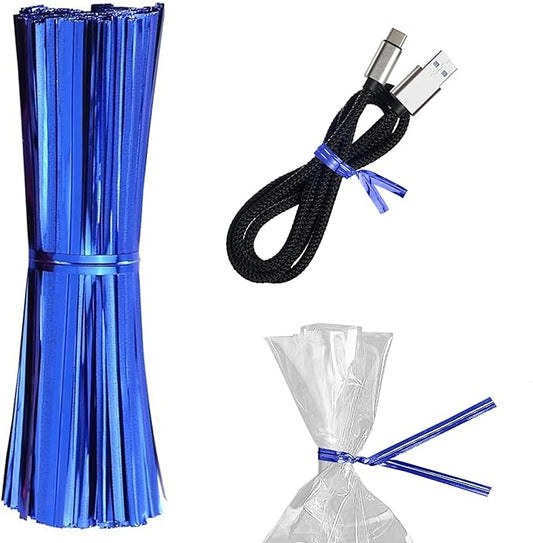 Blue Metallic Twist Ties for Bags 4 Inch. 100000 Pack of Aluminum Foil Christmas Twist Ties for Treat Bags. Reusable Bread Ties. Flexible Metallic Twist Tie. Twisty Ties for Bags, Cake Pops