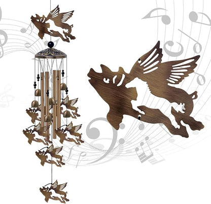 37" Flying Pigs Wind Chimes Outdoor Decor - with 6 Bells 7 Pigs Wind Chimes, Mobile Romantic Fly Pigs Wind Catcher, Bronze Pig Wind Bells for Home, Mom Gifts, Balcony, Tree, Festival Garden Decoration