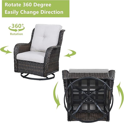 Rilyson 5 Piece Outdoor Patio Furniture Set - Rattan Wicker Patio Conversation Sets with 2 Swivel Rocker Chairs,2 Ottomans and 1 Loveseat for Outside Porch Deck Backyard(Brown/Beige)