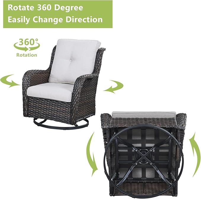 Rilyson 5 Piece Outdoor Patio Furniture Set - Rattan Wicker Patio Conversation Sets with 2 Swivel Rocker Chairs,2 Ottomans and 1 Sofa for Outside Porch Deck Backyard(Brown/Beige)