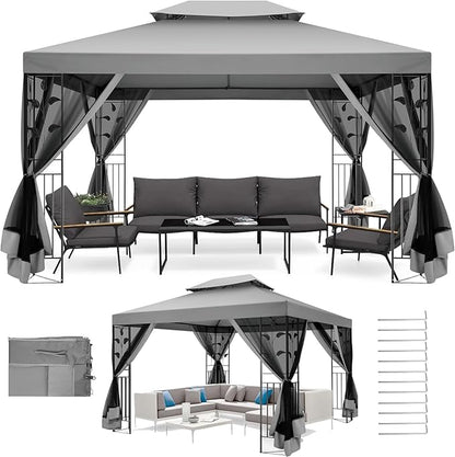 COBIZI Gazebo 10x13 Heavy Duty Gazebos with Improved Nettings Outdoor Gazebo Double Roof Patio Gazebos with Metal Steel Frame Outdoor Canopy for Patio,Garden, Backyard (Gray)