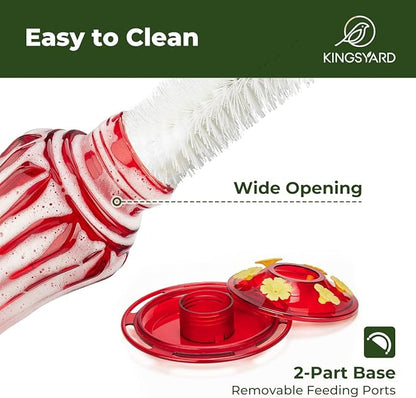 Kingsyard Glass Hummingbird Feeders for Outdoors Hanging, Hummingbird Nectar Feeder with Ant Moat & 6 Bee Guard Feeding Ports, 25 Ounces Leak Proof (Red)