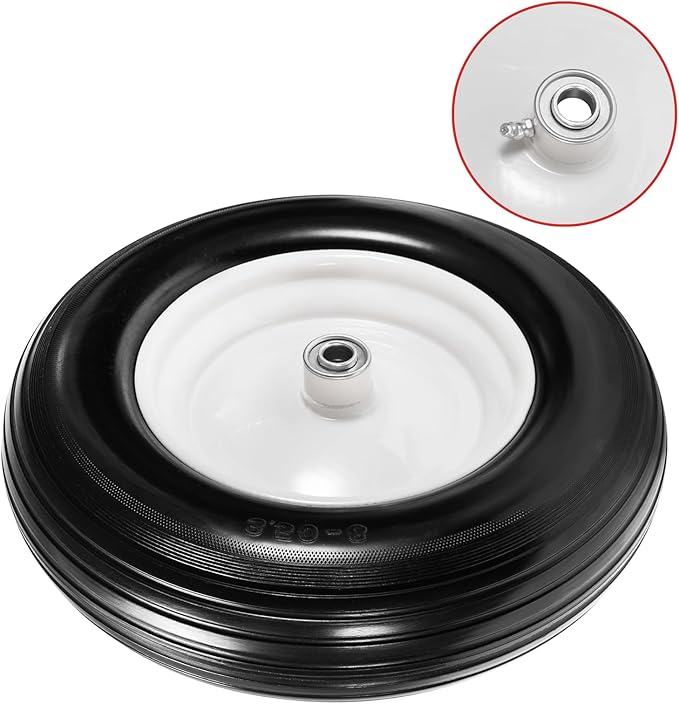 14.5" Wheelbarrow Tires Fits 3.50/2.50-8, 4.00-6, 4.00-8, 4.80/4.00-8 Flat Free Tire with 3" - 6" Centered Hub, 3/4" or 5/8" Bushing, Universal Replacement Wheelbarrow Wheels, 1 Pack